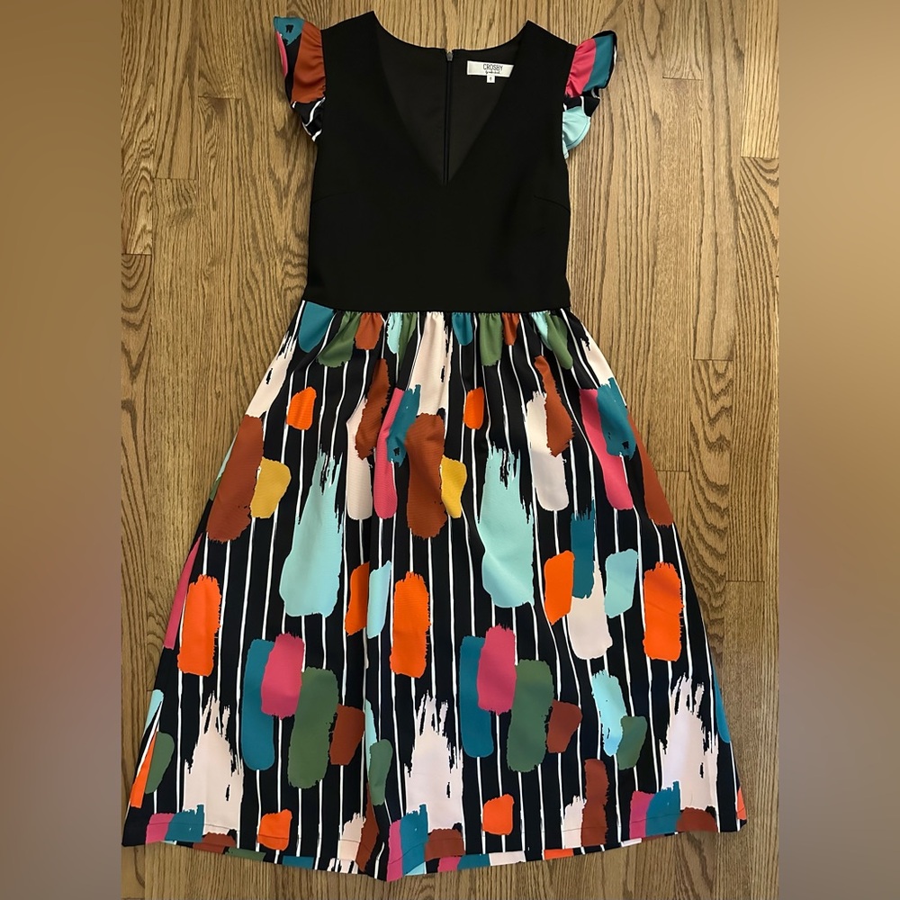 CROSBY by Mollie Burch Black and Multicolor Midi Dress